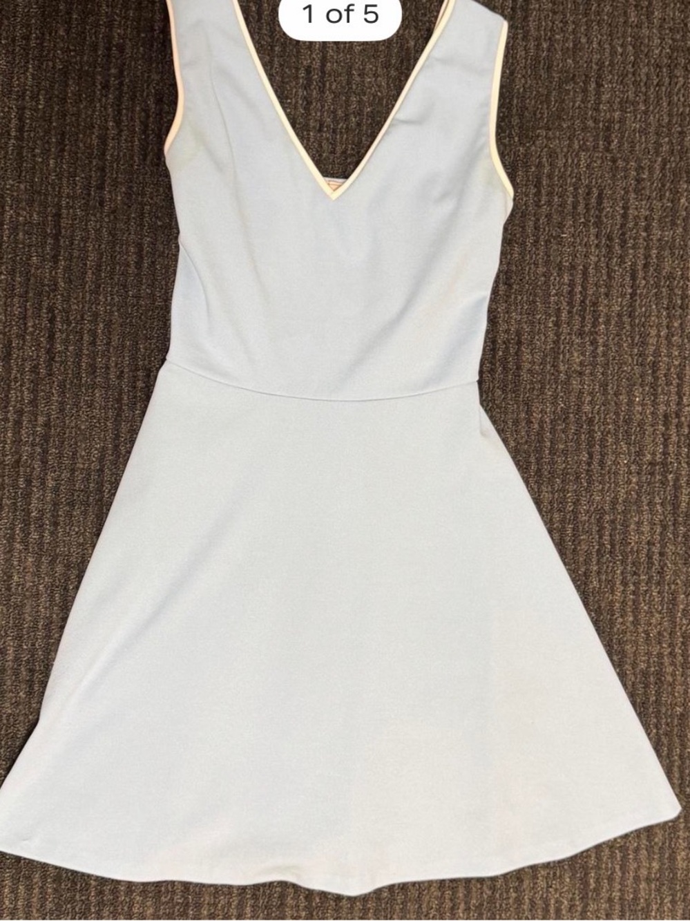 love...ady Pale Blue V-Neck Sleeveless Midi Dress with Cream Trim